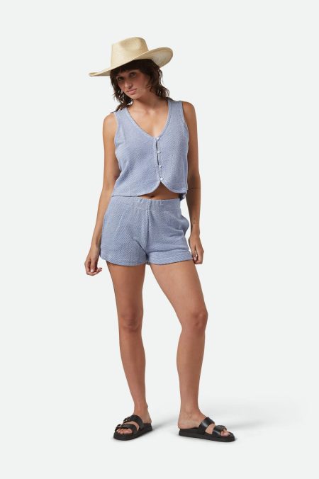 The Weekend Cross Loop French Terry Lounge Short - Off White/Electric Indigo