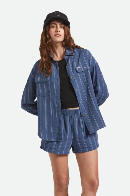 Wandering L/S Overshirt - Berring Sea/White